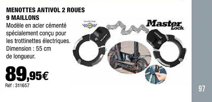 menottes antivol 2 roues 9 maillons master lock