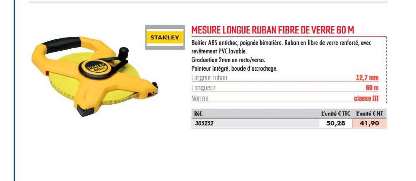 mesure longue ruban fibre de verre 60 m stanley