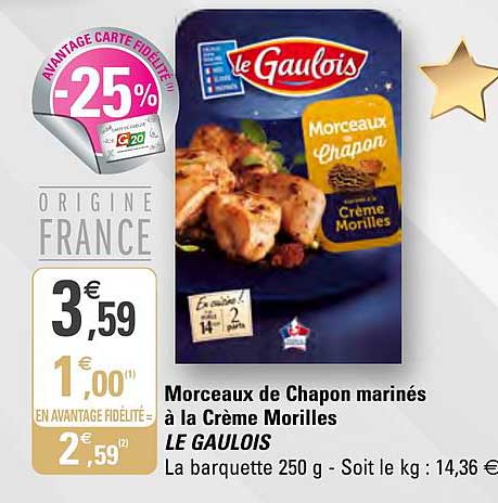 morceaux de chapon marinés à la crème morilles le gaulois