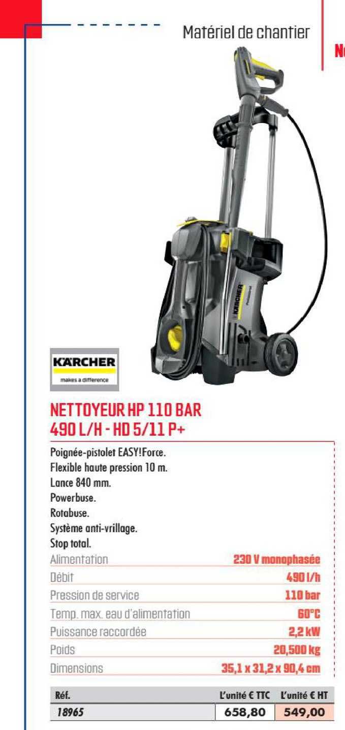 Nettoyeur Hp 110 Bar 490 L H Ho5 11p