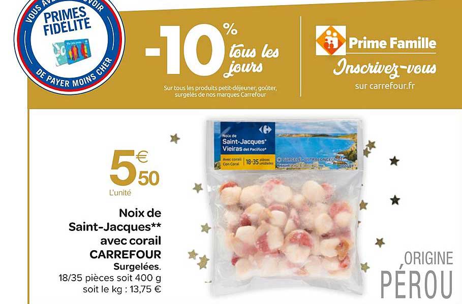 noix de saint-jacques avec corail carrefour surgelées