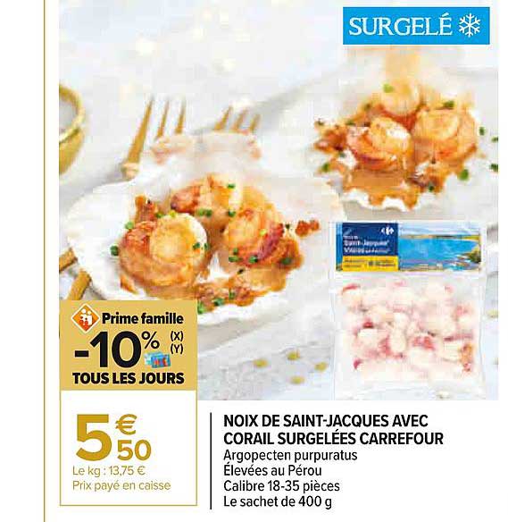noix de saint-jacques avec corail surgelées carrefour