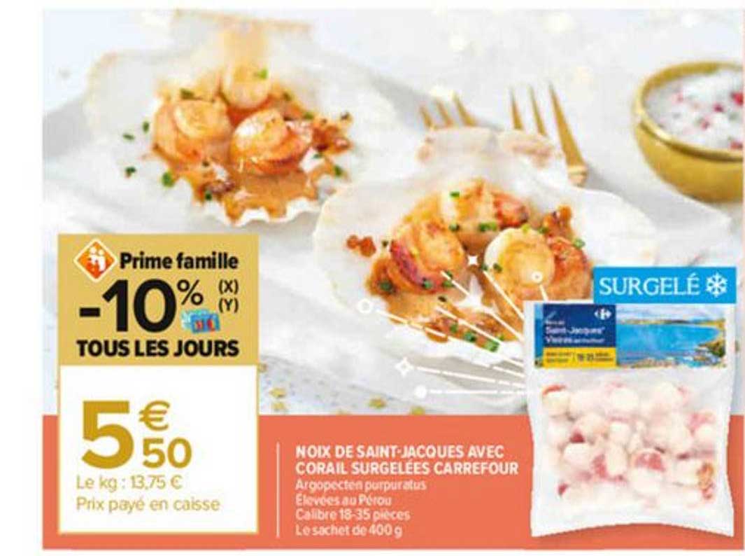 noix de saint-jacques avec corail surgelées carrefour