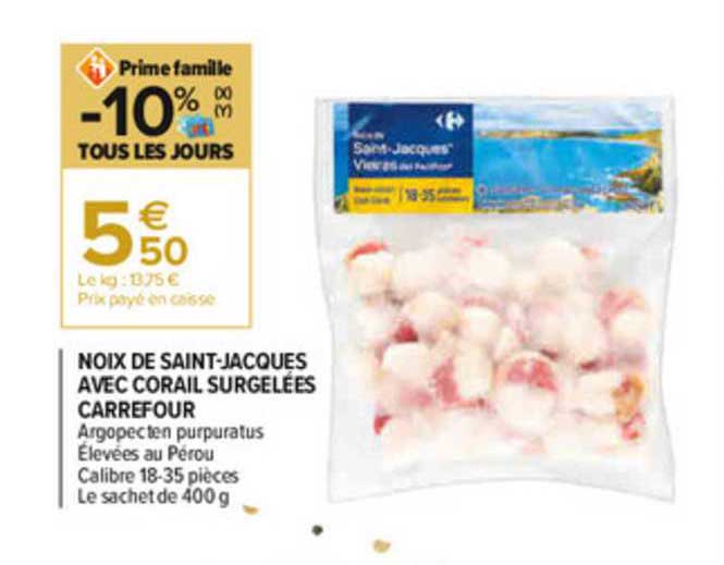 noix de saint-jacques avec corail surgelées carrefour