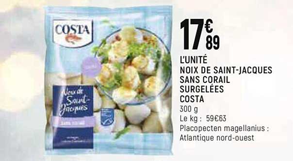 noix de saint-jacques sans corail surgelées costa