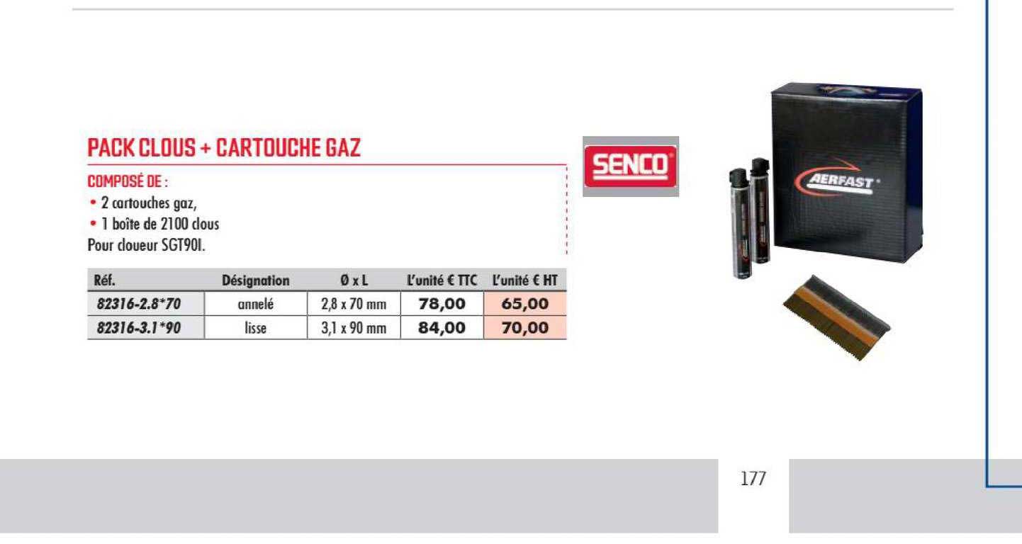 pack clous + cartouche gaz senco