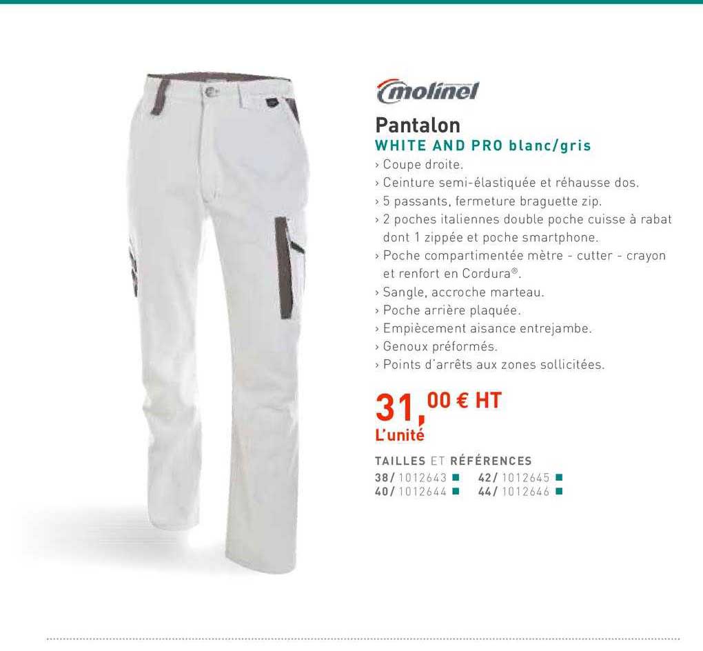pantalon white and pro blanc gris molinel