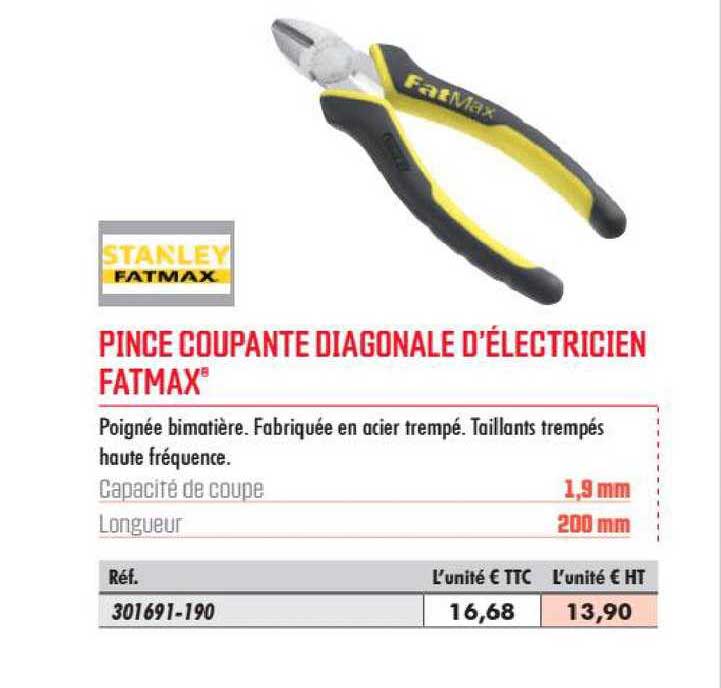 pince coupante diagonale d'électricien fatmax stanley
