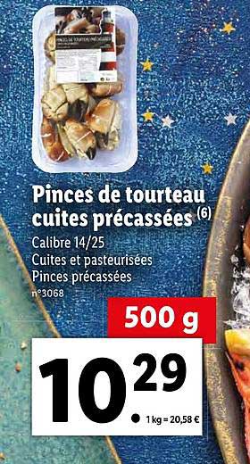 pinces de tourteau cuites précassées