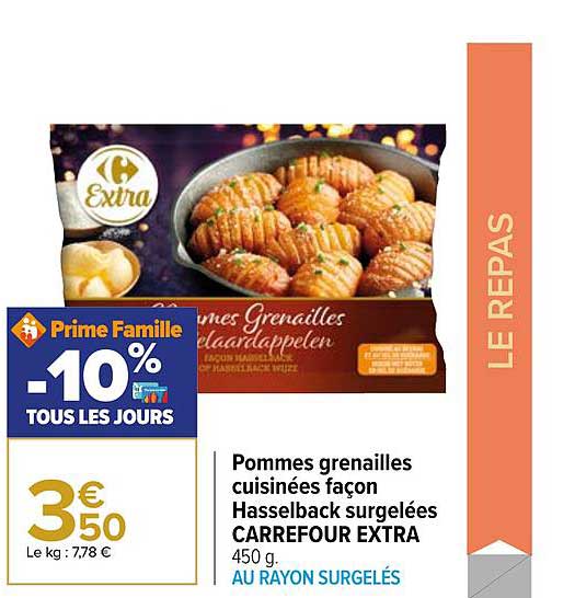 pommes grenailles cuisinées façon hasselback surgelées carrefour extra
