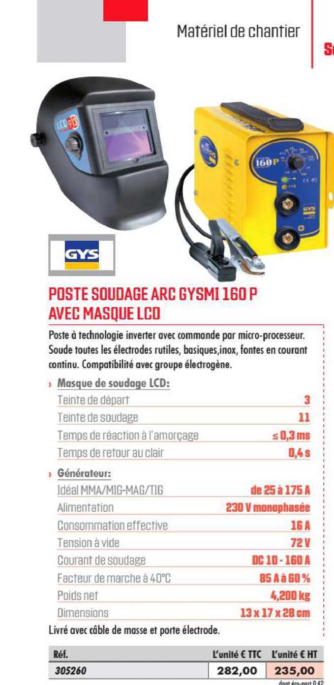 poste soudage arc gysmi 160 p avec masque lcd