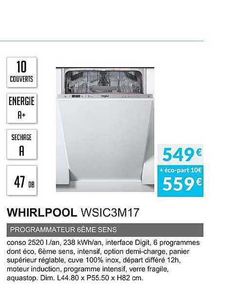 programmateur 6ème sens whirlpool wsic3m17