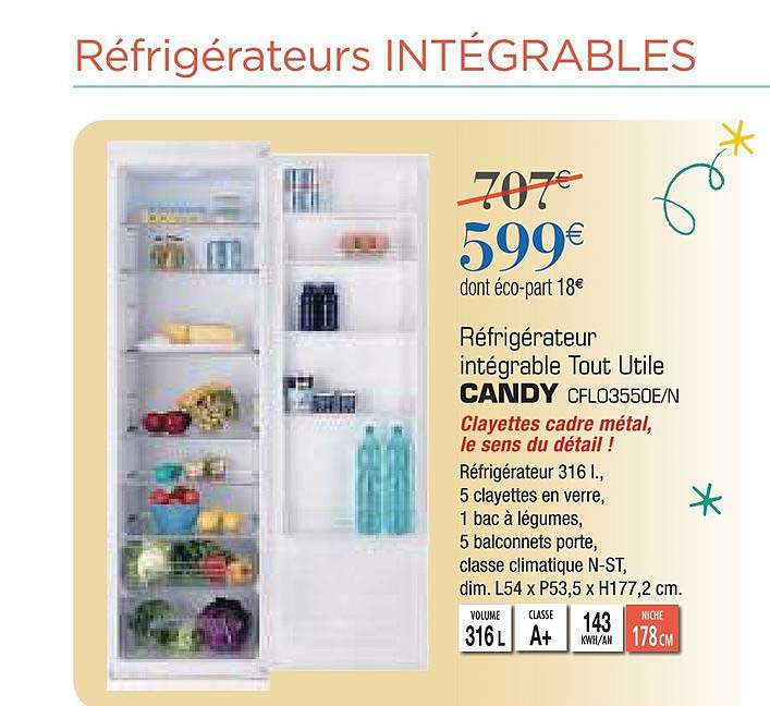 réfrigérateur intégrable tout utile candy cfl03550e n