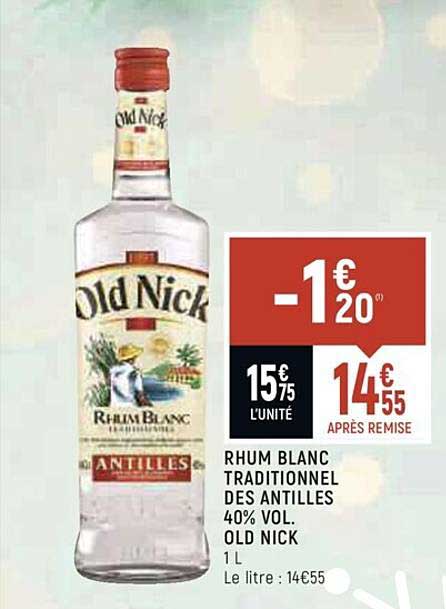 rhum blanc traditionnel des antilles 40% vol. old nick