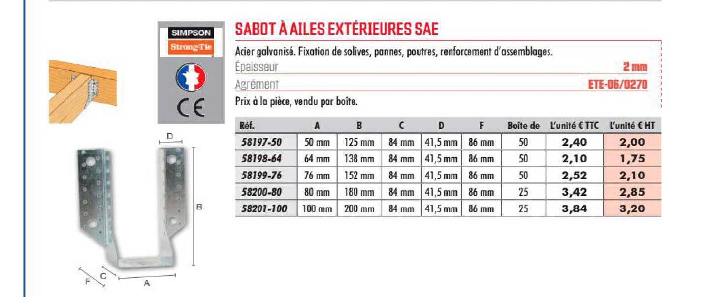 sabot à ailes extérieures sae