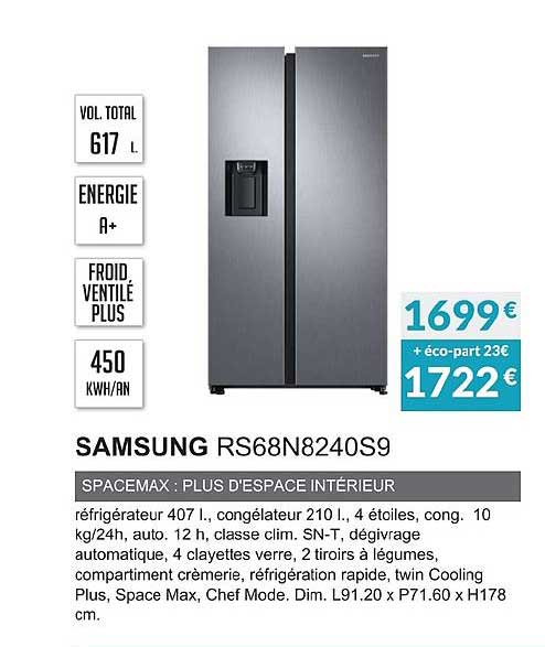samsung rs68n8240s9 spacemax plus d'espace intérieur