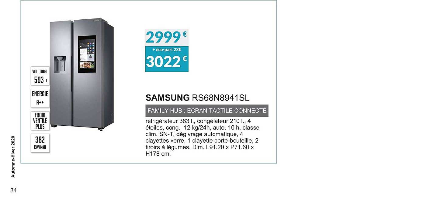 samsung rs68n8941sl family hub ecran tactile connecté