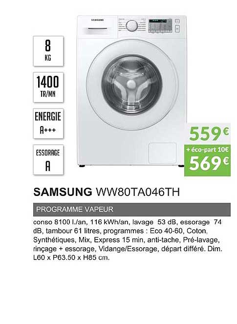 samsung ww80ta046th programme vapeur