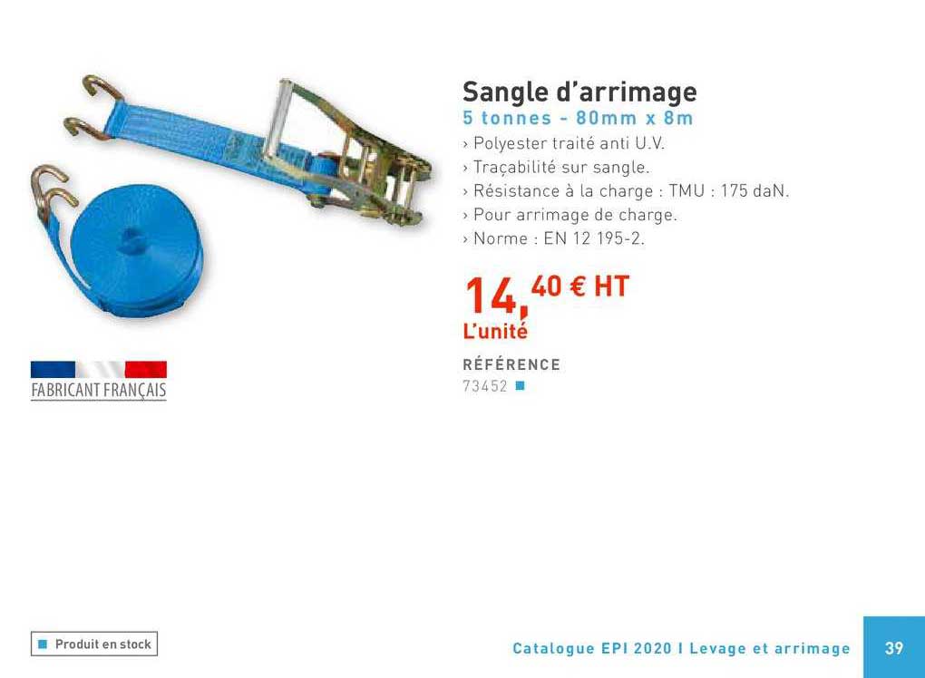 sangle d'arrimage 5 tonnes 80mm x 8m