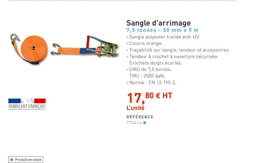 sangle d'arrimage 7,5 tonnes 50 mm x 9 m