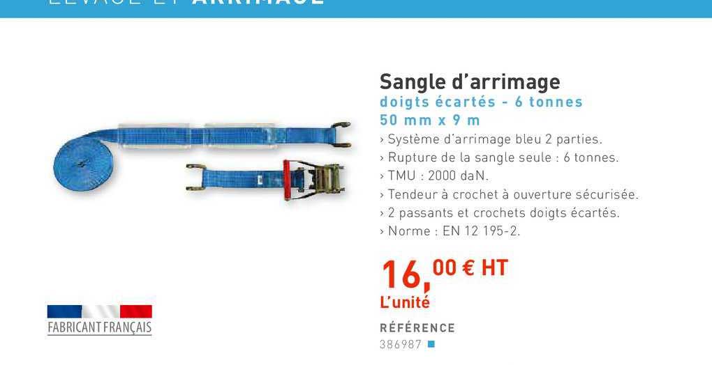 sangle d'arrimage doigts écartés 6 tonnes 50 mm x 9 m