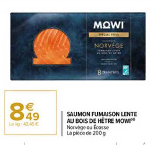 saumon fumaison lente au bois de hêtre mowi
