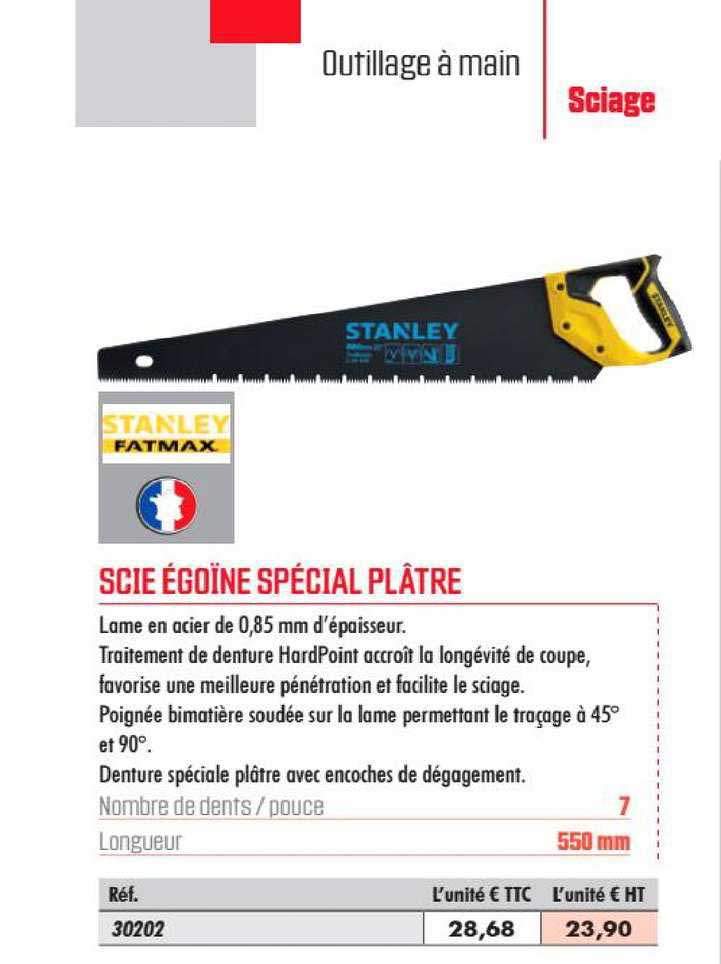 scie égoïne spécial plâtre stanley