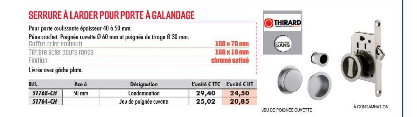 Serrure à Larder Pour Porte à Galandage Thirard