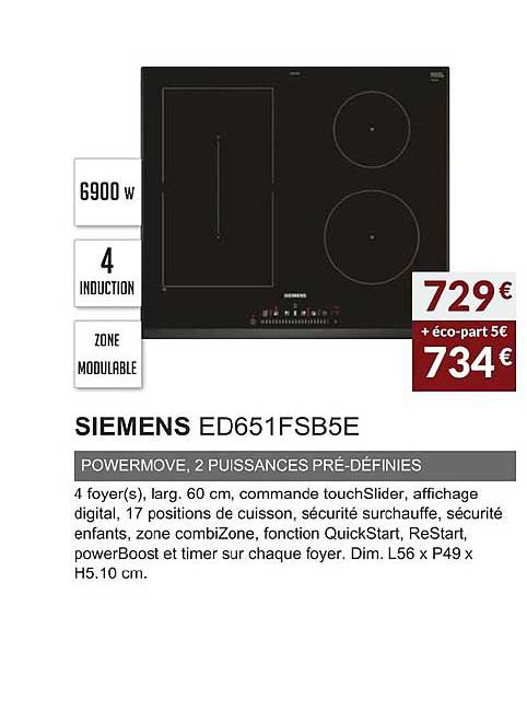siemens ed651fsb5e powermove 2 puissances définies