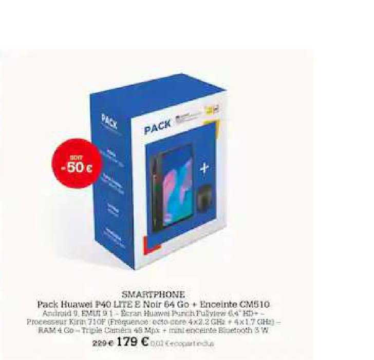 smartphone pack huawei p40 lite noir 64 go + enceinte