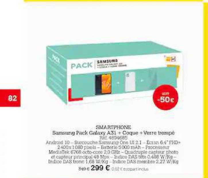 smartphone samsung pack galaxy a31 + coque + verre trempé