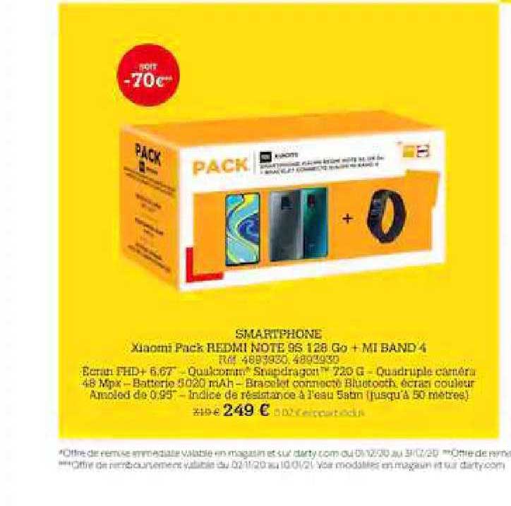 smartphone xiaomi pack redmi note 9s 128 go + mi band 4