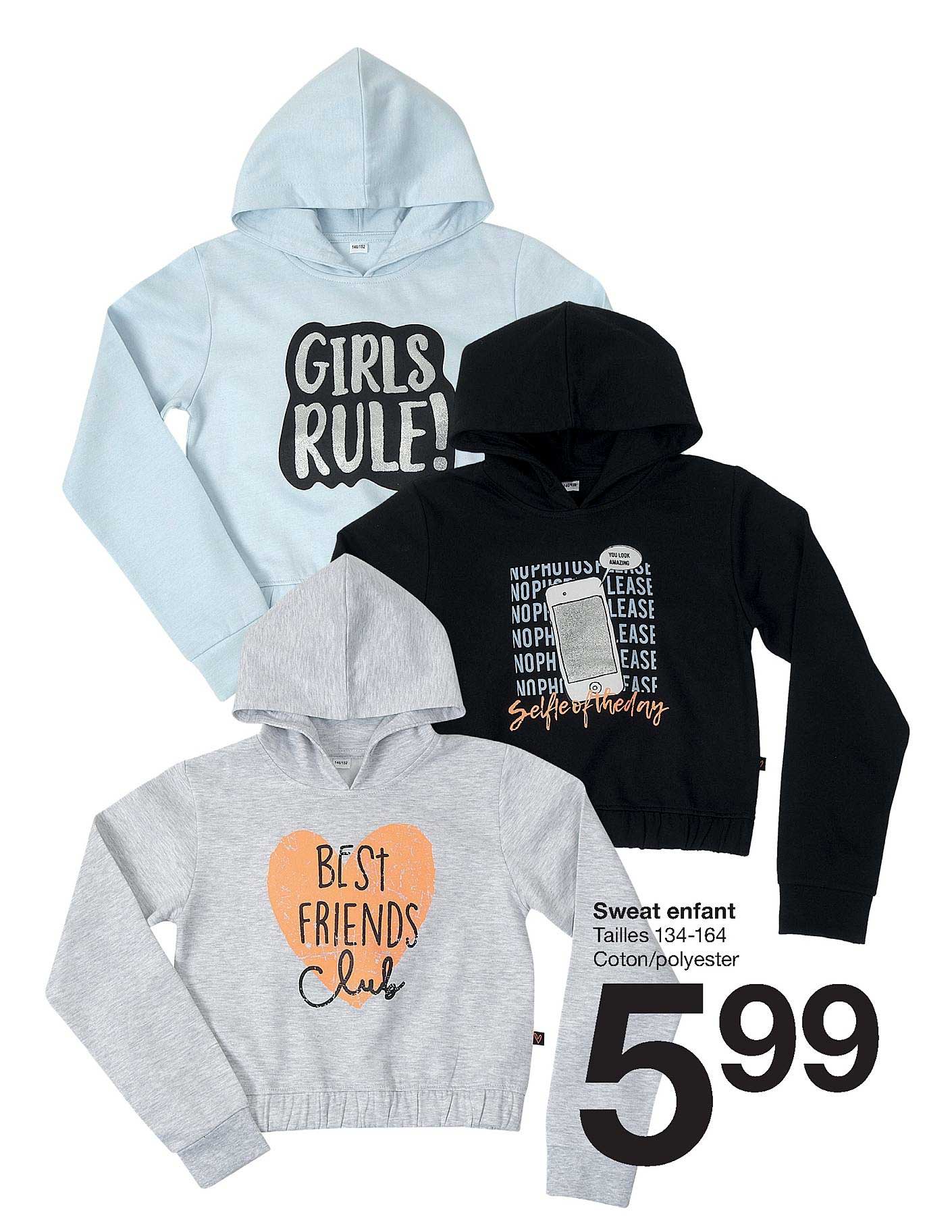 sweat enfant tailles 134 164