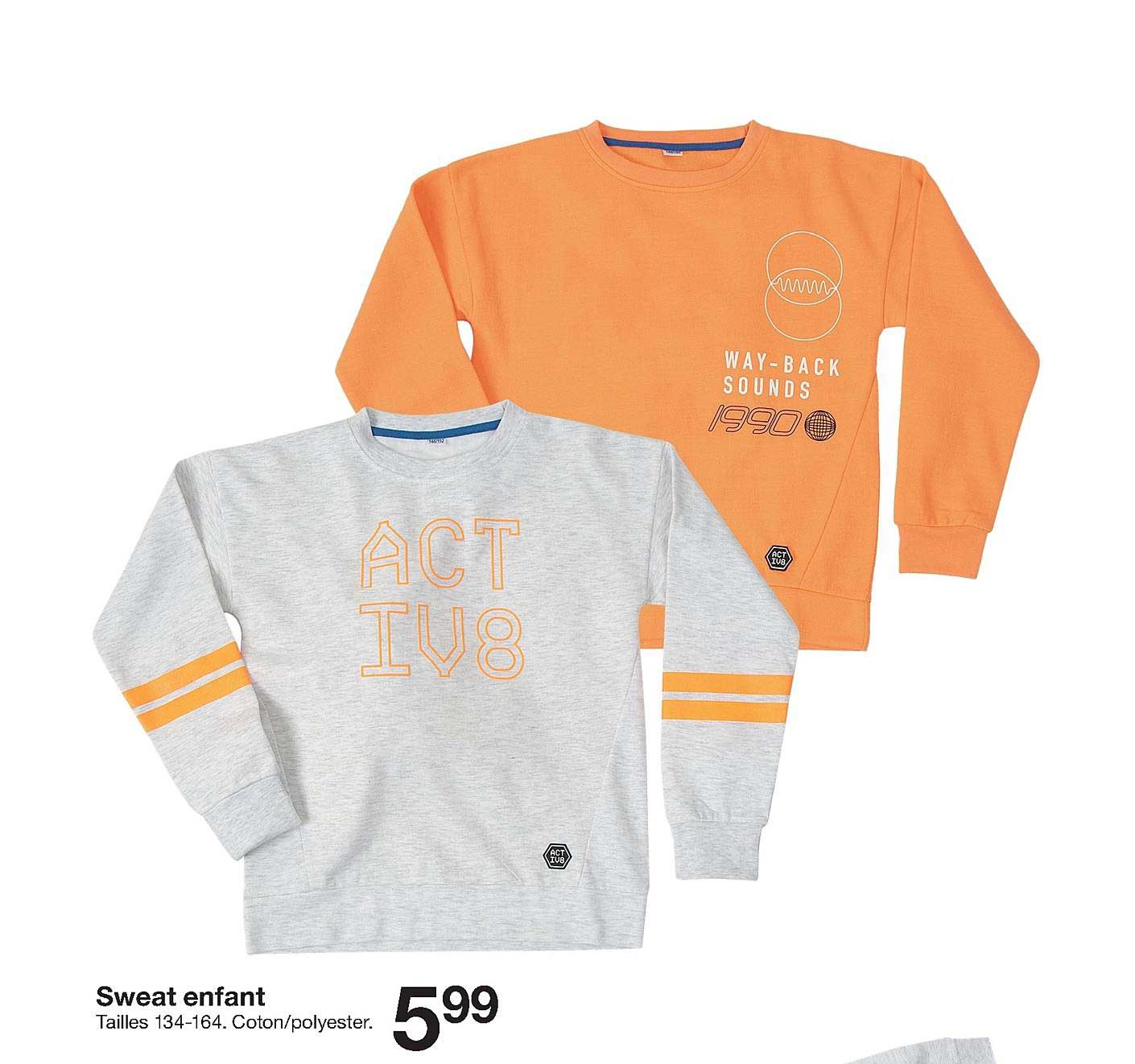sweat enfant tailles 134 164