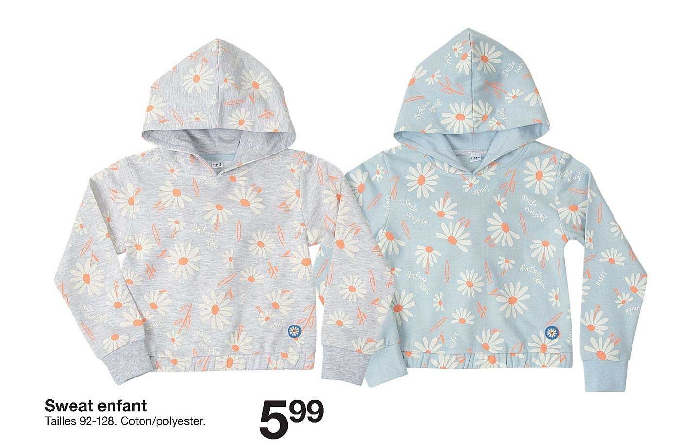 sweat enfant tailles 92 128