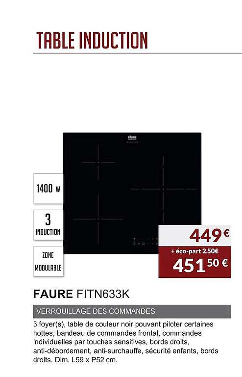 table induction faure fitn633k verrouillage des commandes