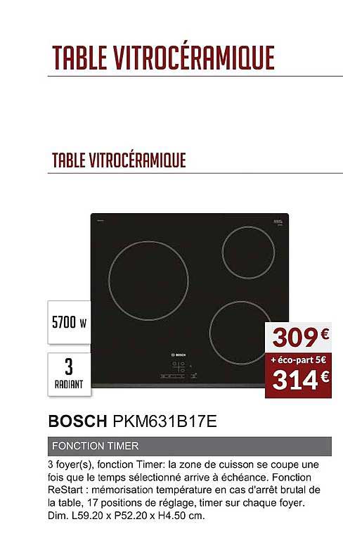 table vitrocéramique bosch pkm631b17e fonction timer
