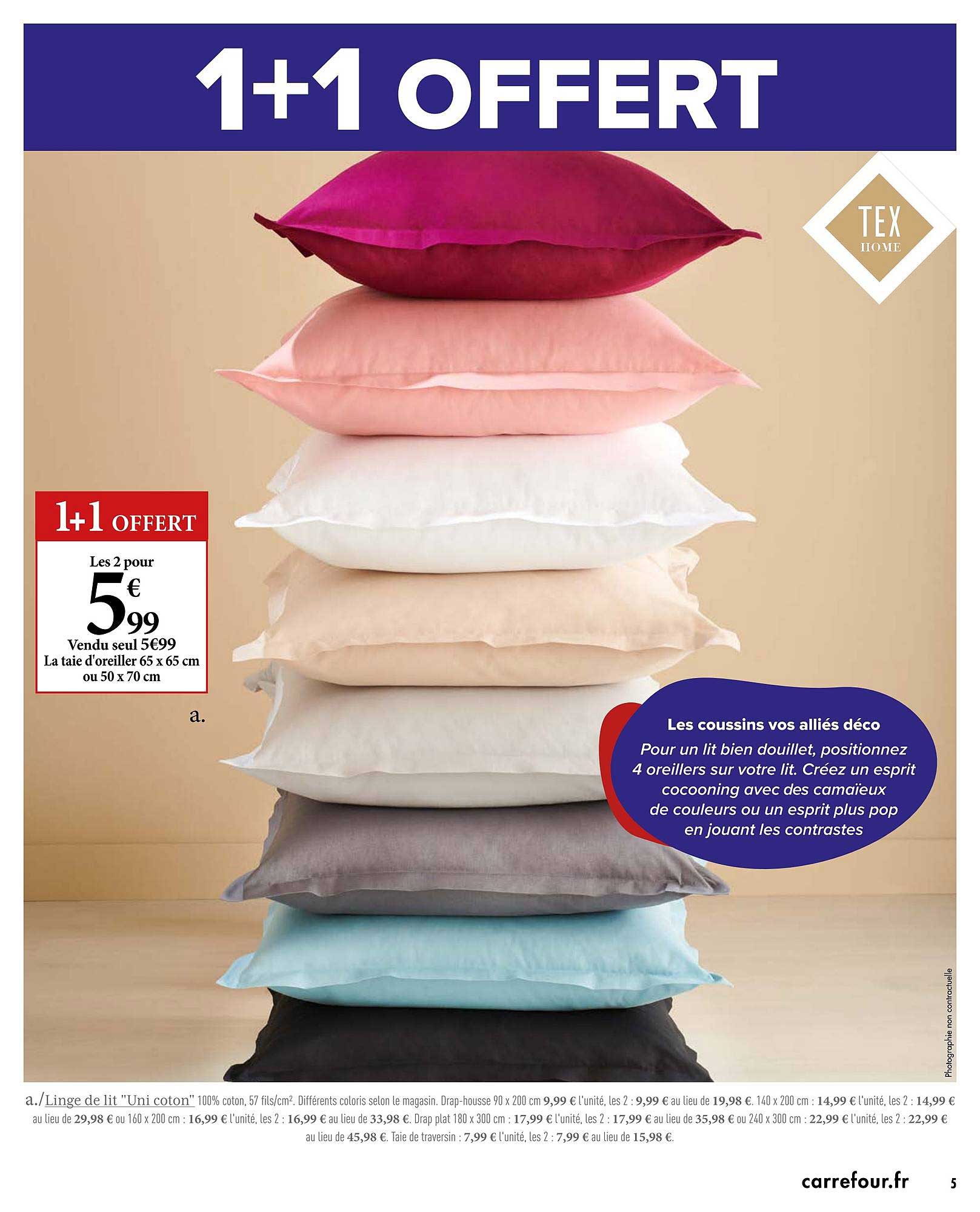Taie D'oreiller 65 X 65 Cm Ou 50 X 70 Cm 1+1 Offert