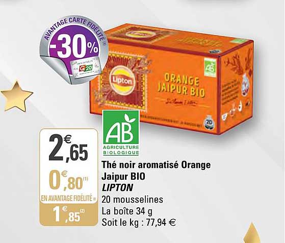 Thé Noir Aromatisé Orange Jaipur Bio Lipton