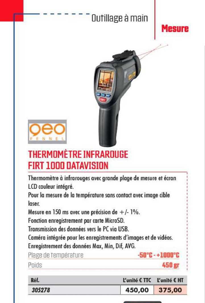 thermomètre infrarouge firt 1000 datavision qeo fennel