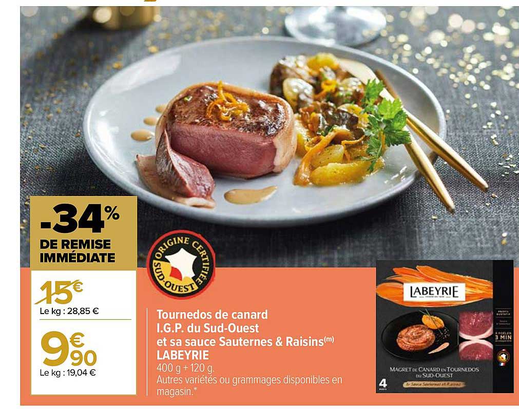 tournedos de canard i.g.p. du sud-ouest et sa sauce sauternes & raisins labeyrie