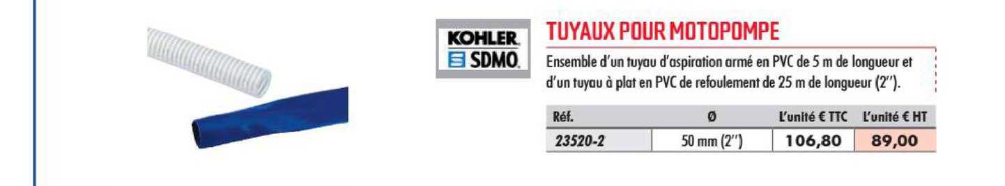 tuyaux pour motopompe kohler sdmo