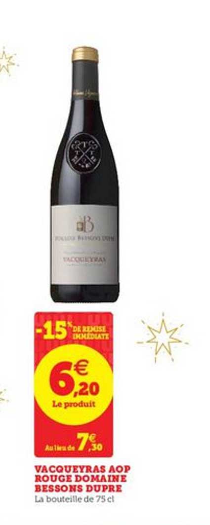 vacqueyras aop rouge domaine bessons dupré -15% de remise immédiate