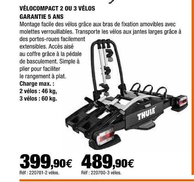 vélocompact 2 ou 3 vélos thule