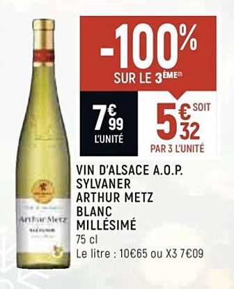 vin d'alsace a.o.c sylvaner arthur metz blanc millésimé