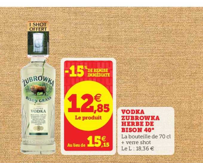 vodka zubrowka herbe de bison 40° 15% de remise immédiate