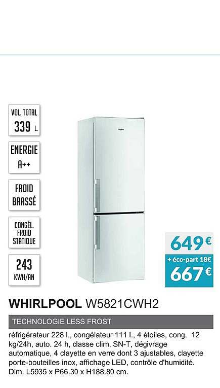 whirpool w5821cwh2 technologie less frost