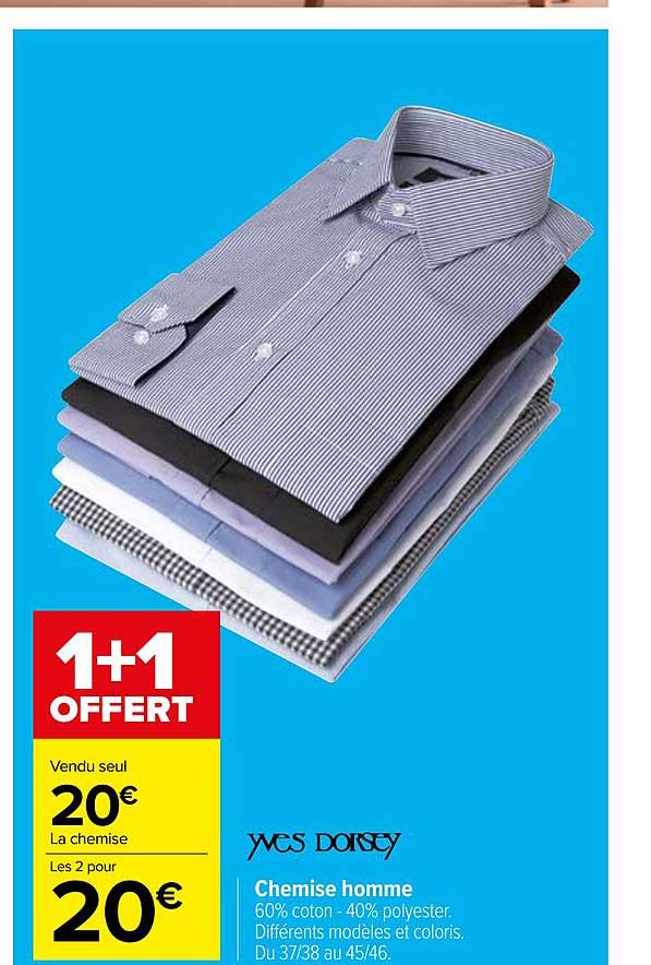 yves dorsey chemise homme 1+1 offert