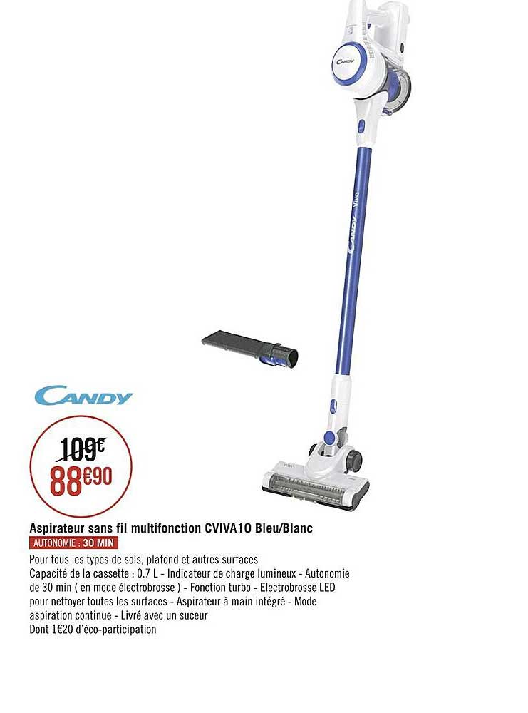 aspirateur sans fil multifonction bleu-blanc candy