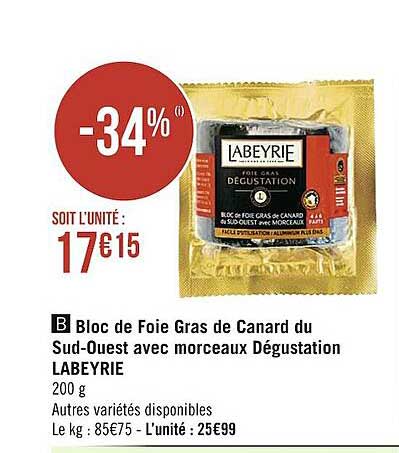 Bloc De Foie Gras De Canard Du Sud-ouest Avec Morceaux Dégustation Labeyrie